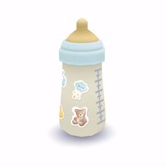 a baby bottle with stickers on it