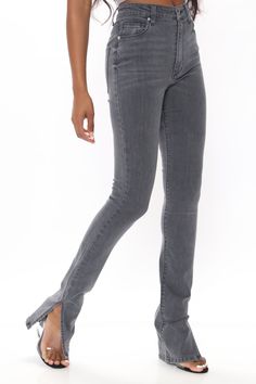 Curve Jeans, Fashion Nova Pants, Jean Grey, Womens Loungewear, Side Split, Grey Fashion, Rompers Women, Sweater Shop, Jeans Fit