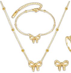 Gold Plated Jewelry Sets For Mother's Day, Gold-plated Jewelry Sets For Mother's Day, Gold Jewelry Sets As Gift, Rose Gold Alloy Jewelry Sets Gift, Gold Jewelry Sets With Clavicle Chain For Gift, Yellow Gold Metal Jewelry Sets For Gift, Gold Jewelry For Mother's Day Party, Mother's Day Party Gold Jewelry, Elegant Gold Jewelry Sets For Mother's Day