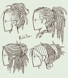 four different views of the same woman's head with braids on her hair