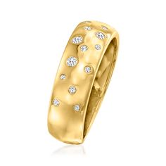 Ross-Simons - .15 ct. t. w. Scattered-Diamond Ring in 18kt Yellow Gold. Size 8. Take some sparkle with you wherever you go. Twinkling .15 ct. t. w. diamonds are scattered across a gleaming band of 18kt yellow gold. 1/4" wide, scattered diamond ring. Diamond birthstones are the perfect gift for April birthdays. April Birthday, Diamond Birthstone, Ring Diamond, Diamond Ring, Fine Jewelry, Diamonds, Size 7, Sparkle, Yellow Gold