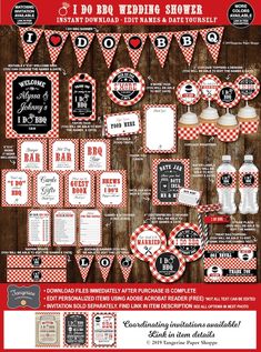 a red and white wedding shower party kit