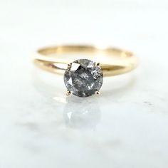 Grey Salt and Pepper Diamond Ring Tiffany Style Engagement Ring, Rustic Engagement Rings, Hexagon Diamond Ring, Simple Diamond Ring, Salt And Pepper Diamond Ring, Grey Diamond Ring, Pepper Diamond Ring, Diamond Stacking Rings, Simple Diamonds