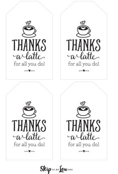 four tags with the words thanks for all you do and coffee mugs on them