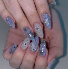 Blue And Silver Nails, Grunge Nails, Minimal Nails, Shiny Nails, Pretty Gel Nails, Short Acrylic Nails Designs, Dream Nails, Fire Nails, Funky Nails