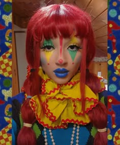 #fashion #clowncore #clownpunk #maximalism #makeup #clownmakeup Circus Clown Aesthetic, Neon Clown Costume, Clown Rave Outfit, Aesthetic Clown Costume, Maximalism Makeup, Colorful Clown Costumes