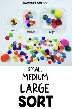 an image of small plastic buttons with the words small medium large sort