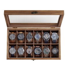 Your watch collections deserve a quality watch box, and this SONGMICS box is a good choice for watch collectors. The Advantages of This SONGMICS 12-Slot Wood Watch Box at a Glance: Rustic & classy: Gives your tasteful watches a tasteful home. Sturdy & protective: Made with solid wood and velvet lining for all-around protection. Glass lid: Making it a great watch display box and helping find your watch easier. Watch pillows: The soft pillows keep your watches in their correct shape. Multifunction Wood Watch Box, Wooden Watch Box, Watch Display Case, Wood Burning Kits, Watch Storage, Watch Display, Wooden Watch, Wood Display, Watch Box