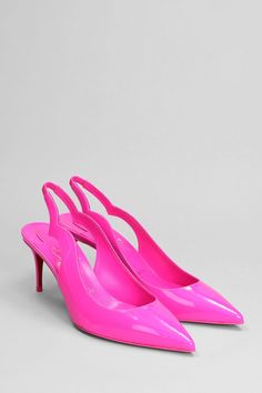 100% Leather Chic Pink Leather Heels, Pink Leather Feminine Heels, Designer Pink Slingback Heels, Luxury Pink Slingback Heels, Feminine Pink Patent Leather Heels, Louboutin High Heels, Metal Spikes, Chloe Purses, Red Sole