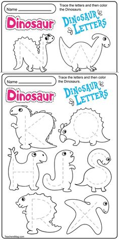 the dinosaur letter worksheet is shown in blue and white, with an image of dinosaurs