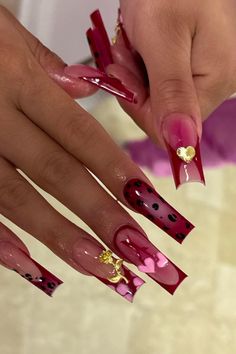 Red Nail Inspo, Charm Nails, Short Coffin Nails Designs, Acrylic Nail Designs Coffin, Dark Red Nails, Valentines Nail, Drip Nails