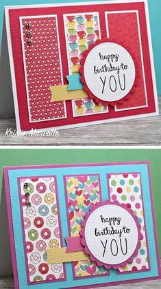 two cards with the words happy birthday to you and an image of a handmade card