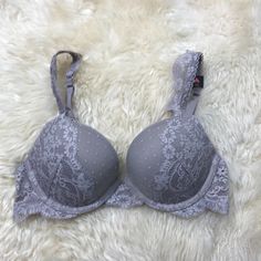 Really Nice One Thanks Gray Underwire Bra With Padded Cups, Fitted Silver Bra, Elegant Gray Underwire Bra, Elegant Silver Underwire Bra, Elegant Fitted Silver Bra, Elegant Fitted Gray Bra, Silver Elegant Fitted Bra, Victoria's Secret Gray Bra, Gray Fitted Push-up Bra