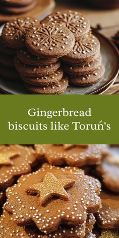 gingerbread biscuits like torun's on a plate with the words gingerbread biscuits like torun's