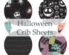 halloween crib sheets are arranged in four circles