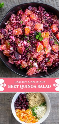 beet and quinoa salad in a bowl with the title above it