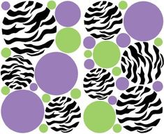 zebra print wall decals with bubbles and polka dots on the bottom, in different colors