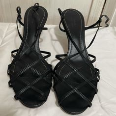 Nwt Size: 8.5 Color: Black No Box Made In Portugal 100% Leather (Upper, Lining, And Sole) Heel: 3” Black Sandals With 4-inch Open Heel, Black Round Toe Sandals For Evening, Black Closed Toe Formal Sandals, Black Round Toe Sandals For Formal Occasions, Black Formal Sandals With Round Toe, Black Low Heel Formal Sandals, Formal Black Low Heel Sandals, Black Formal Sandals With Open Heel, Evening Black Sandals With Reinforced Heel