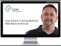 a man is on a computer screen with the words free edtech training webinar