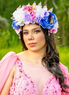 Flower Crown Purple, Fairy Headpiece Diy Floral Crowns, Whimsical Pink Crown Headpiece, Fairy Flower Crown Purple, Pink Flower Headband, Fairy Flower Crown Wild & Free Jewelry, Flower Headdress, Fairy Crown, Wedding Hair Wreath