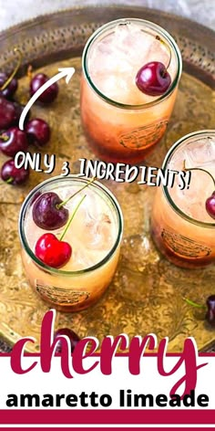 cherry amaretto limeade recipe on a tray with cherries