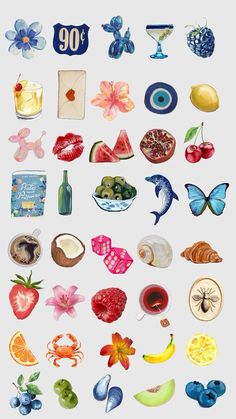 Food Moodboard, Fruit Collage, Watercolor Pattern Design, Painted Phone Case, Fruit Stickers, Painted Fruit, Iphone Stickers, Homemade Stickers, Painting Colors