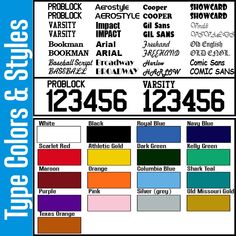 the color chart for this item is shown in black and white, with different colors