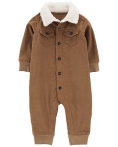 Baby Button-Front Corduroy Jumpsuit with Sherpa Collar - Carter's | Carter's Winter Family Photos Outdoor, Carhartt Coveralls, Corduroy Jumpsuit, Winter Family Photos, Winter Family, Easy Dressing, Carters Baby, Baby Warmer, Shop Clothing