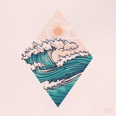 an image of the ocean with waves coming out of it's center triangle shape