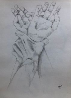 a pencil drawing of a hand holding something in it's right hand with two fingers