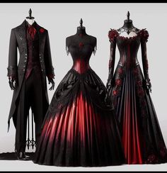 Wedding Dress And Suit, Victorian Evening Gown, Gothic Fashion Men, Steampunk Wedding Dress, Slytherin Clothes, Red Wedding Dress, Pretty Wedding Dresses, Theme Dress