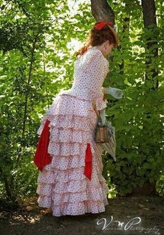 A Lily Absinthe Original. Layers of overdyed cotton batiste double headed ruffles and ruches with silk sashes and bows a la mode 1883 for a French summer frock for my client. French Summer, Day Dresses, Gowns Dresses, Ruffles