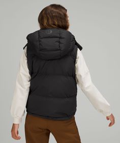 This Wonderfully Warm Down Vest Has A Cinchable Hem That Lets You Customize The Shape And Keep Out Cold Drafts. Designed For Casual. Relaxed Fit Feels Roomy And Can Be Worn Over Larger Layers. Size Down If You Prefer A Slimmer Fit. Removable Hood. Cinchable Hem. Zippered Hand Pockets With A Hidden Phone Sleeve. Interior Pockets Hold The Essentials. | Wunder Puff 600-Down-Fill Cropped Vest Work Yoga, Puff Vest, Vest Designs, Warm Down, Cropped Vest, Loungewear Women, Down Vest, Lululemon Women, Women's Coats & Jackets