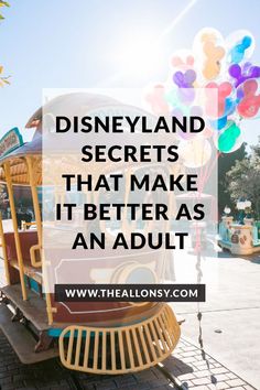 a train with balloons and the words disneyland secrets that make it better as an adult