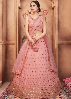 भारतीय दुल्हन संबंधी, Peach Lehenga, Bridesmaid Outfits, Mirror Work Lehenga, Indian Lehenga Choli, Party Wear Lehenga Choli, Lehenga Online, Lehenga Choli Online, Choli Designs