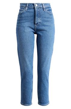 A high-rise waist tops these ankle-length jeans made from stretch-enhanced denim with straight legs and classic fading. 26" inseam; 14 1/2" leg opening; 12 1/4" front rise Zip fly with button closure Five-pocket style 99% cotton, 1% polyurethane Machine wash, line dry Imported Ankle Length Jeans, Moon Child, Ankle Length, Straight Leg Jeans, Leg Jeans, High Waist, Straight Leg, High Rise, Nordstrom