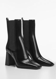 Leather chelsea ankle boots - Women | Mango USA Chic Ankle Boots With Heel Pull Tab, Chic Ankle Heeled Boots With Heel Pull Tab, Chic Heeled Ankle Boots With Pull Tab, Modern Workwear Boots With Padded Ankle, Modern Heeled Boots With Padded Ankle For Work, Chic Workwear Platform Boots With Sculpted Heel, Chic High Heel Chelsea Boots With Reinforced Heel, Chic Chelsea Boots With Square Toe For Work, Chic Platform Boots With Sculpted Heel For Work