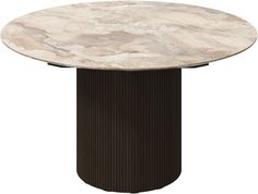 a round table with a marble top and black metal base, on an isolated white background