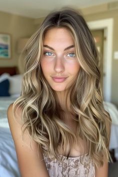 48 Fall Blonde Hair Color Ideas That Will Make You Fall in Love Golden Ash Blonde Hair, Blonde Hair Ideas For Fall, Long Blonde Hair With Bangs, Brunette To Blonde Balayage, Hair Ideas For Fall, Copper Lowlights, Caramel Lowlights, Gorgeous Blonde Hair, Money Piece Highlights