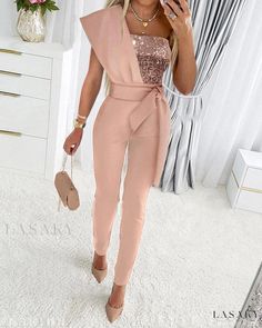 Lasaky - Chain-Linked Jumpsuit by Leading Fashion Brand Cocktail Jumpsuit, Mode Rose, Bodycon Outfits, Evening Jumpsuit, Summer Playsuit, One Shoulder Jumpsuit, Sequin Jumpsuit, Jumpsuit Chic, Jumpsuit Elegant