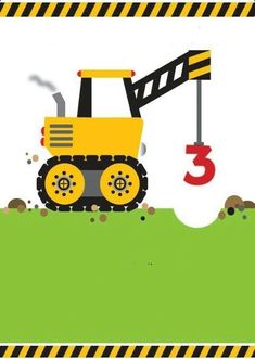 a construction themed birthday card with a tractor and number 3 on the front, in green grass