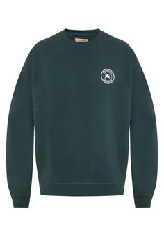 REYLIEGH GREEN COTTON WHITE CREST LOGO PULLOVER SWEATER By BURBERRY 100% AUTHENTIC, GUARANTEED!  Color: Forest Green (Print On the Tag) Cotton Blend Upper Long Sleeves Round Crew neck Equestrian Knight Embroidered Logo at Chest Rib knit cuffs and hem Fleece lined 75% Cotton / 25% Polyester Article 8004024 Measurements: 29" Length (from the back) 22" Outer sleeve 28" Armpit to armpit 27.5" Shoulder seam to shoulder seam Size EU XXL / US XXL (print on the tag)  Original Price: $480 NOTE!!!!! International Buyers: Import duties, taxes and charges are NOT included in the item price or shipping cost. These charges are the buyer's responsibility. Please check with your country's customs office to determine what these additional costs may be prior to buying. ak110022 Green Cotton Sweater With Logo Print, Green Sweater With Embroidered Logo For Fall, Fall Green Sweater With Embroidered Logo, Green Embroidered Logo Sweater For Fall, Green Fall Sweater With Embroidered Logo, Green Tops With Embroidered Logo For Fall, Knight Crest, White Knight, Crest Logo