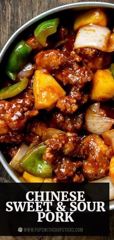 chinese sweet and sour pork with peppers in a bowl