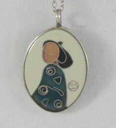 Cloisonne Jewelry, Women Figure, Enamel Jewelry, Silver Enamel, Sterling Silver Chain, Sterling Silver Pendant, Colour Tone, Sterling Silver Chains, Sterling Silver Pendants