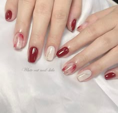 Korean Nail Art Red, Cny Nail Art, Gel Nails Shape, Nails Shape, Minimal Nails Art, Korean Nail Art, Hello Nails, Cute Simple Nails, French Manicure Nails