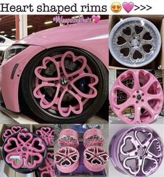 pink and purple wheels with hearts shaped rims