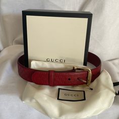 “New” Gucci Belt A Beautiful Rose/Burgundy Color, Goes With Everything. Purchased The Belt To Match The New Marmont Gucci Sandals I Just Posted. The Buckle Is Gold And Belt Is 1.5” Thick And A Size 80. Comes With Box And Bag. Plus Size Gucci Belt, Gucci Luxury Classic Belts, Luxury Gold Gucci Belt, Vintage Gucci Belt, Gucci Belt Sizes, Gucci Marmont Belt, Gucci Luxury Belt With Gold-tone Logo Plaque, Gucci Leather Belt, Gucci Luxury Gold-tone Belt