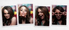 three pictures of two women making faces and one has her hands in the air,