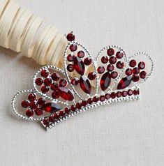 Rhinestone Button Embellishment Garnet Dark Red Crystal TIARA CROWN Bridal Wedding Brooch Bouquet Ba Girl Headbands, Wedding Brooch Bouquets, Crystal Tiara, Crown Bridal, Tiara Crown, Crystal Buttons, Brooch Bouquet, Wedding Brooch