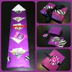 purple paper with black and white designs on it, including an origami tie